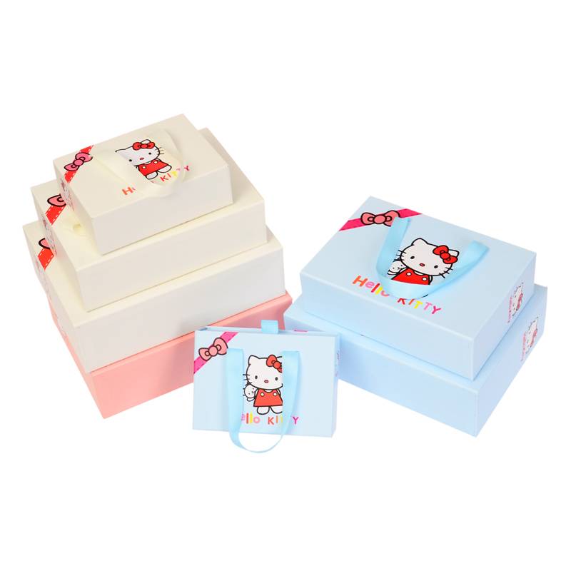 Cute Hello Kitty Handmade Drawer Box For Candy Packing Cloth Packing Portable Gift Box With Ribbon Handles Special Custom Box